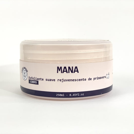 MANA Esfoliante de Primavera, made in Europe. Sou 100% natural, vegan e perito em esfoliar, hidratar e deixar peles radiantes.